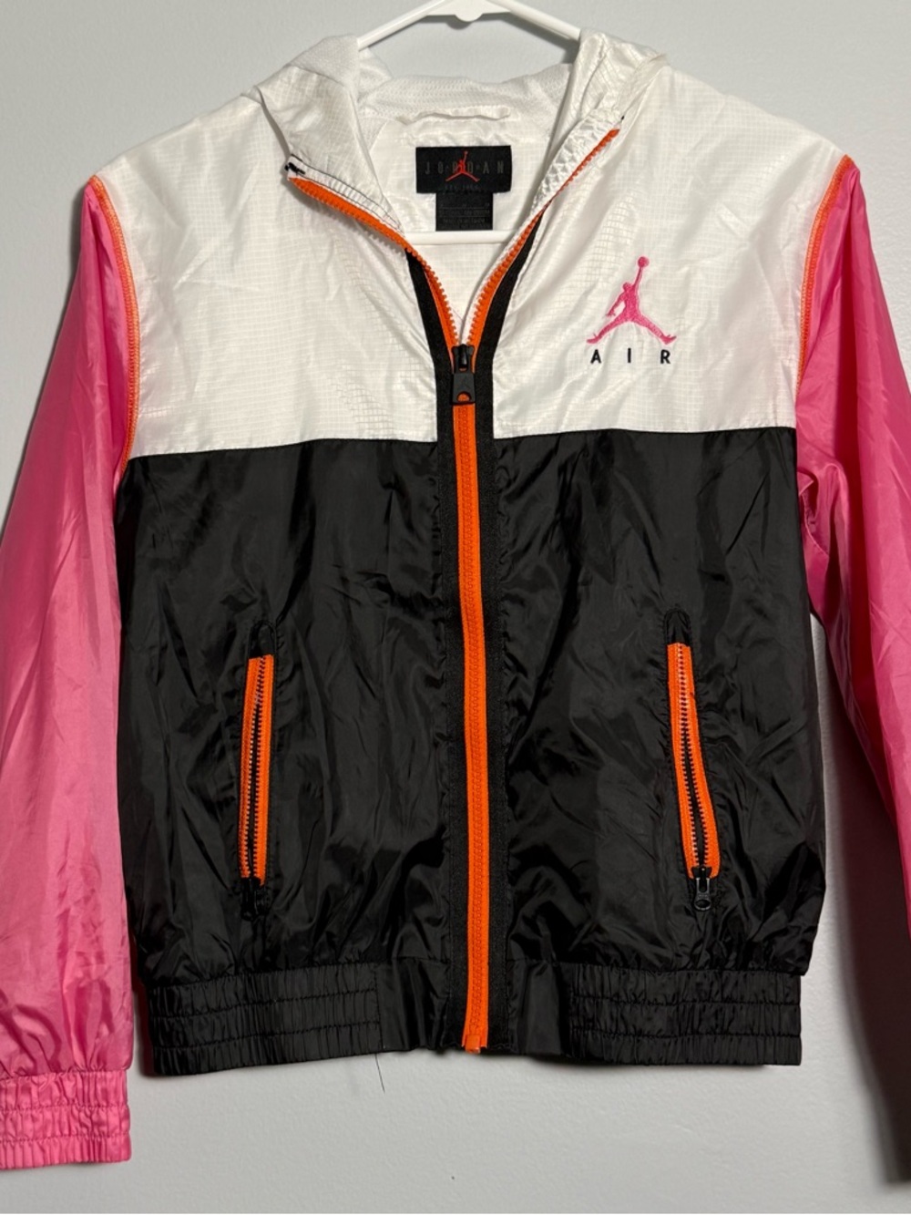 Jordan Air Youth M Windbreaker Pink Black Colorblock Hooded Jacket 10-12 - Picture 3 of 13